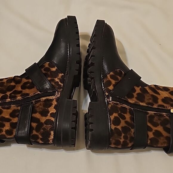 NINE WEST Arria Women's Leopard Fur Biker Boots size 7 - Picture 5 of 10